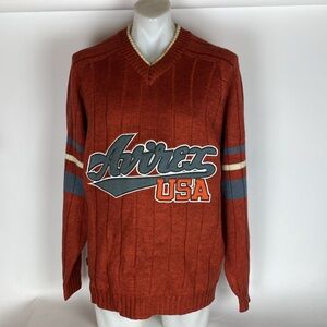 Vintage Avirex USA Varsity V-Neck Sweater Gray, Size L Burnt Orange